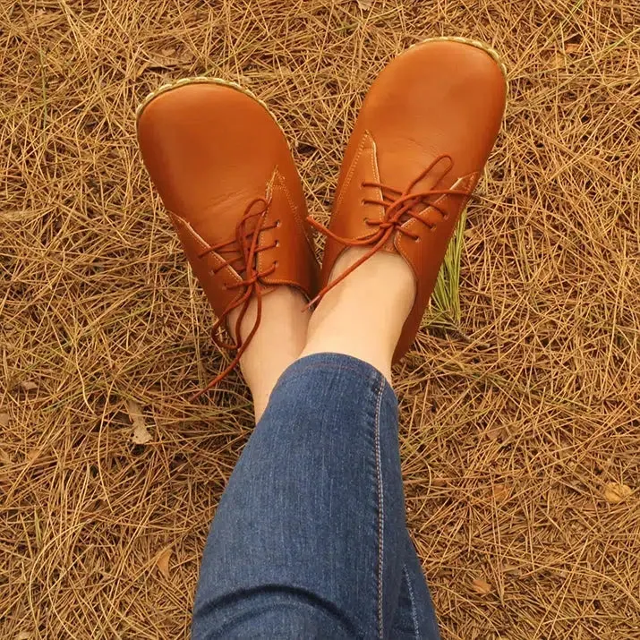 Barefoot Oxford Shoes Women - Laced Antique Brown