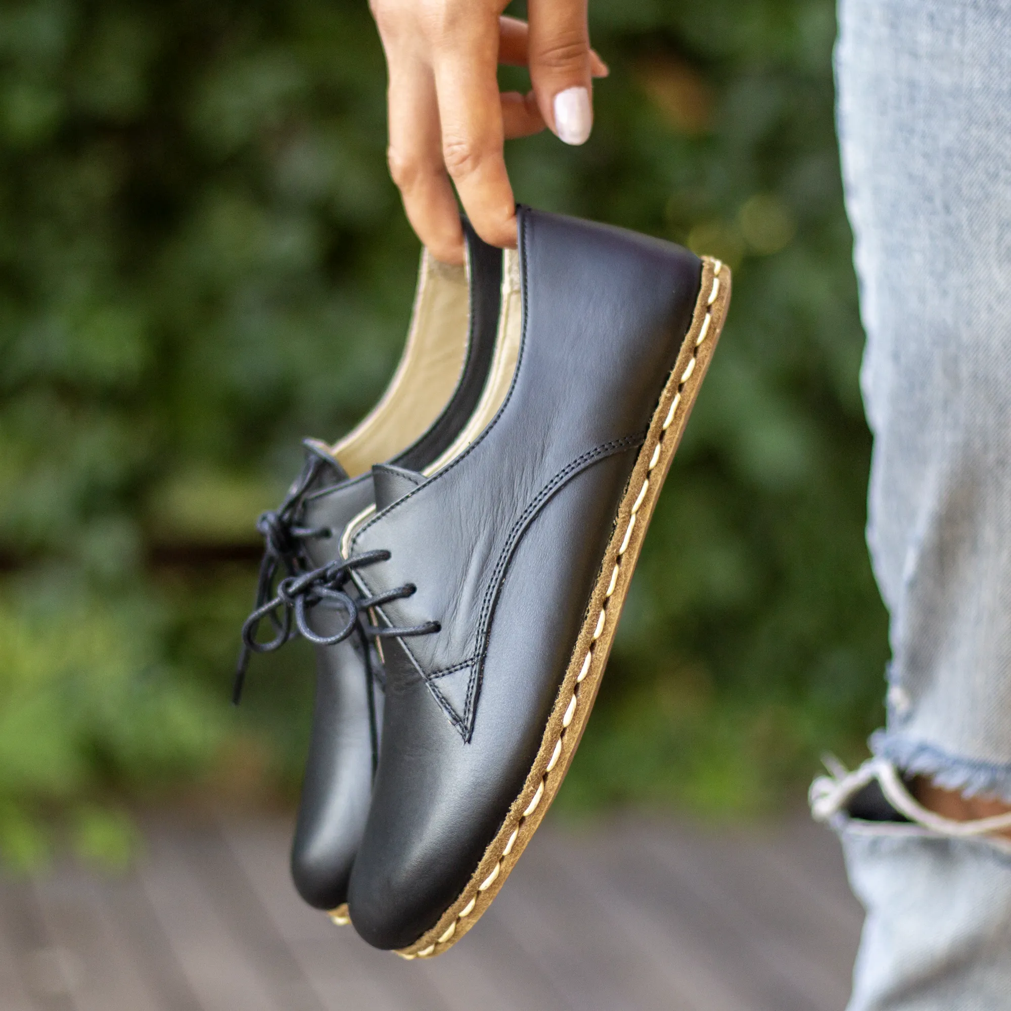 Barefoot Oxford Shoes Women - Laced Navy Blue