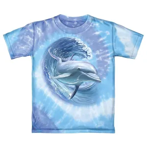 Dolphin Surfing Tie-Dye Adult Tee Shirt (Adult Medium