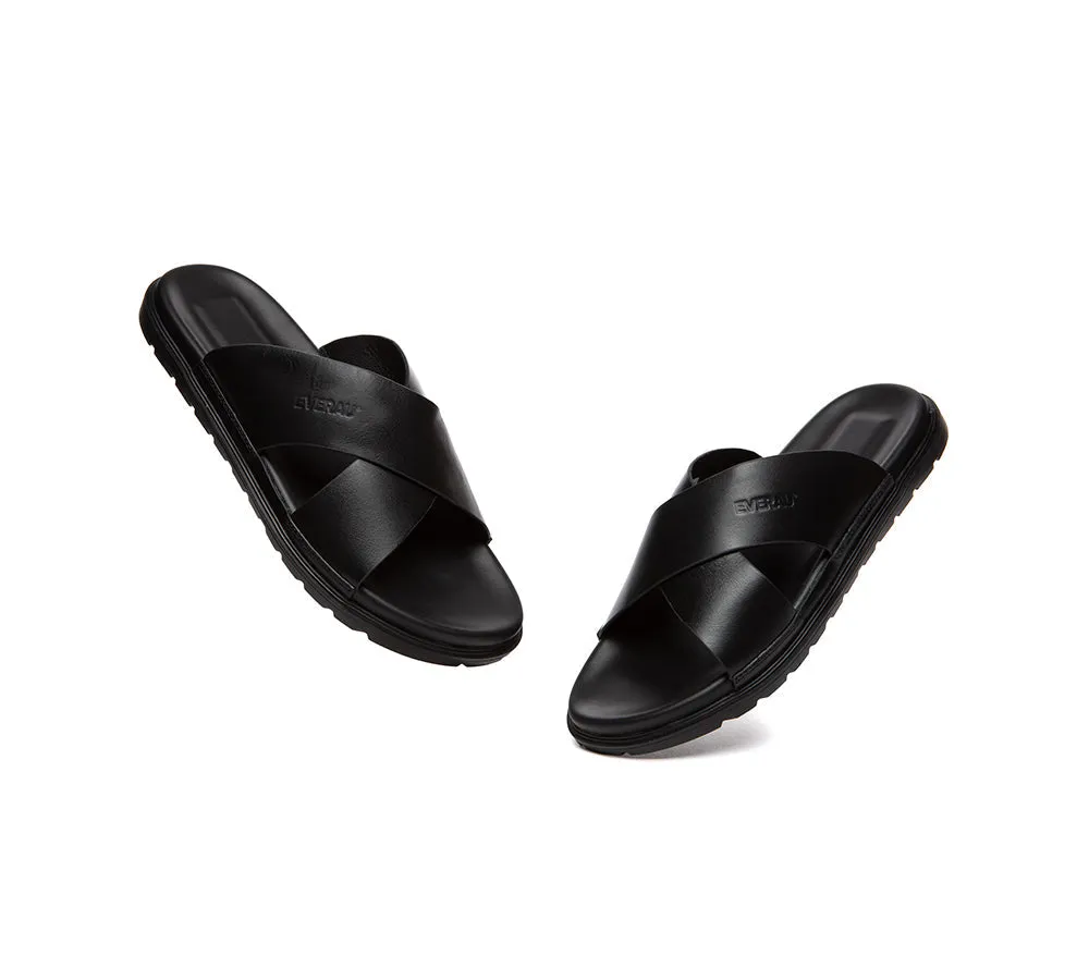 EVERAU® Men Leather Crossover Slip-on Ultra Soft Summer Slides Wyatt