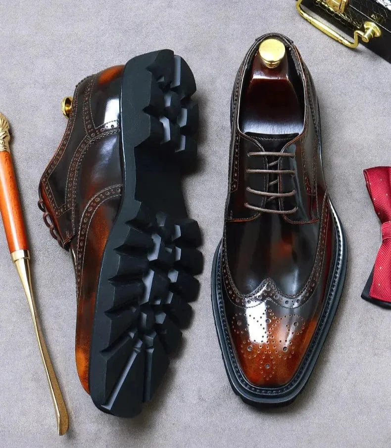 Genuine Leather Men's Oxford Dress Shoes | Designer Brogue Business Formal Footwear | Vintage Men's Style