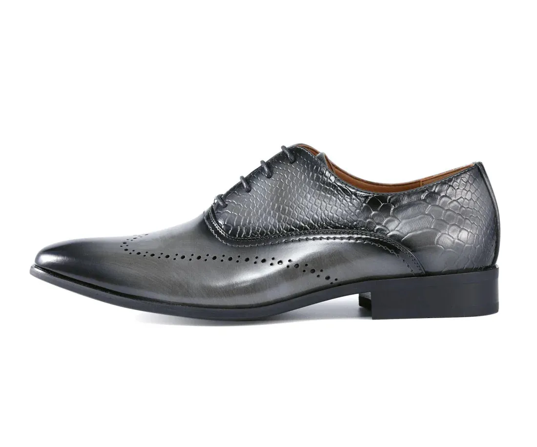 Grey Premium Wingtip Men's PU Leather Oxford Lace-Up Formal Dress Shoes