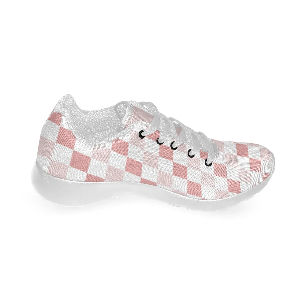 Kids' Baby Pink Checkers Print Canvas Sneakers