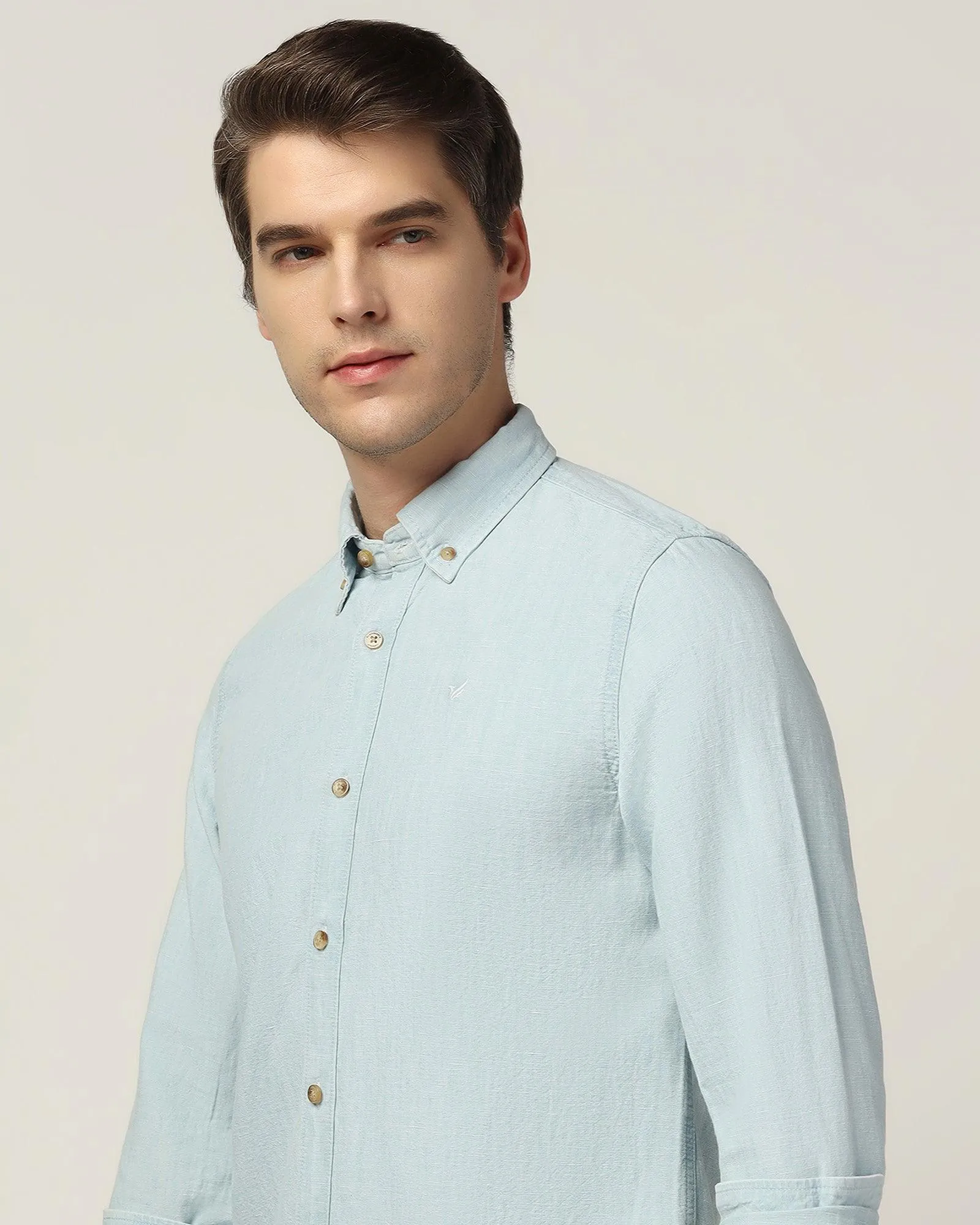 Linen Casual Light Indigo Solid Shirt - Laurent