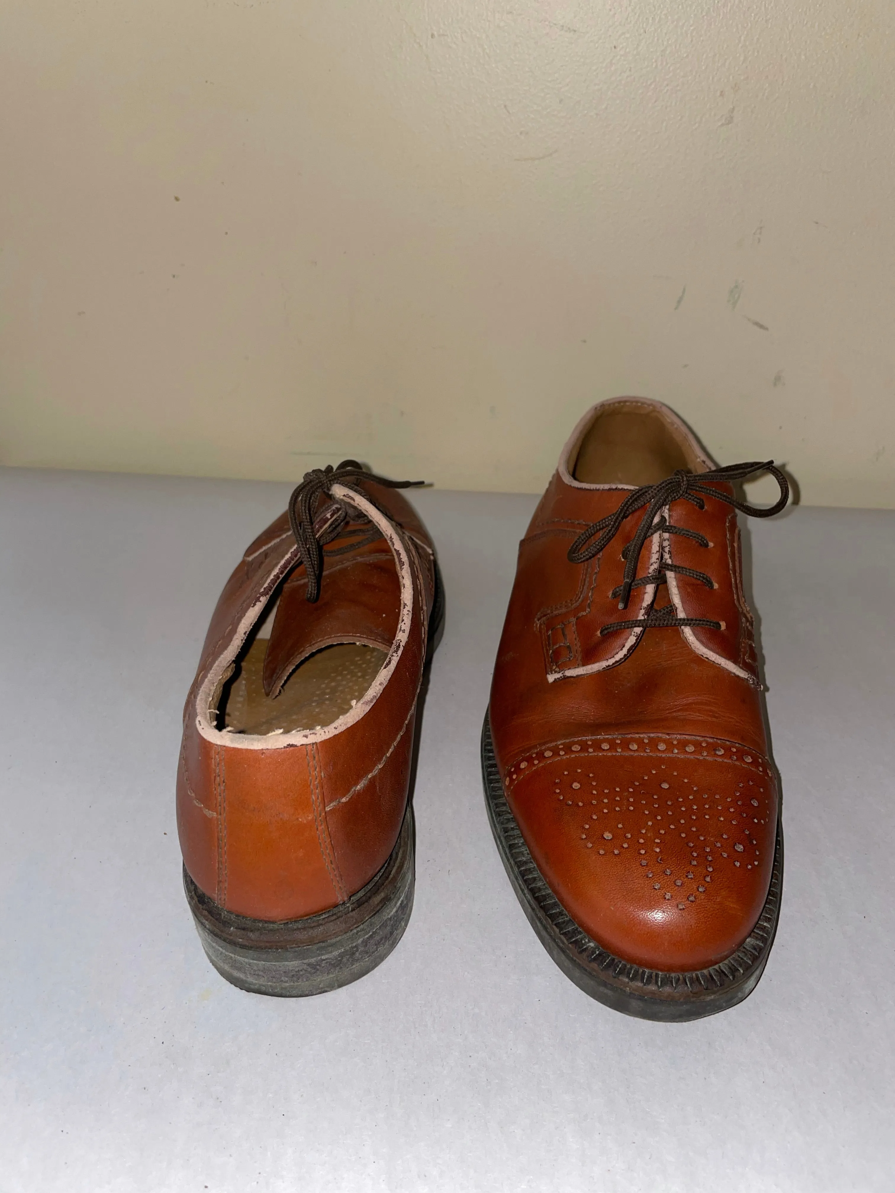 <€€*v Mens Italy PROPERTY Leather Wingtip Oxford Lace Up Dress Sz 9M Shoes Chestnut Brown