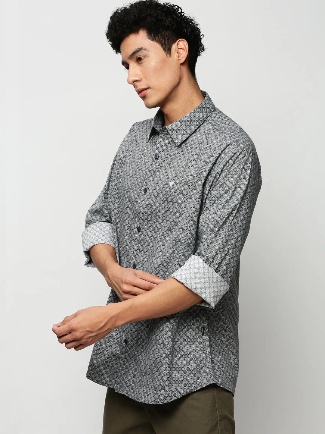 Men Black Geometrical Casual Casual Shirts