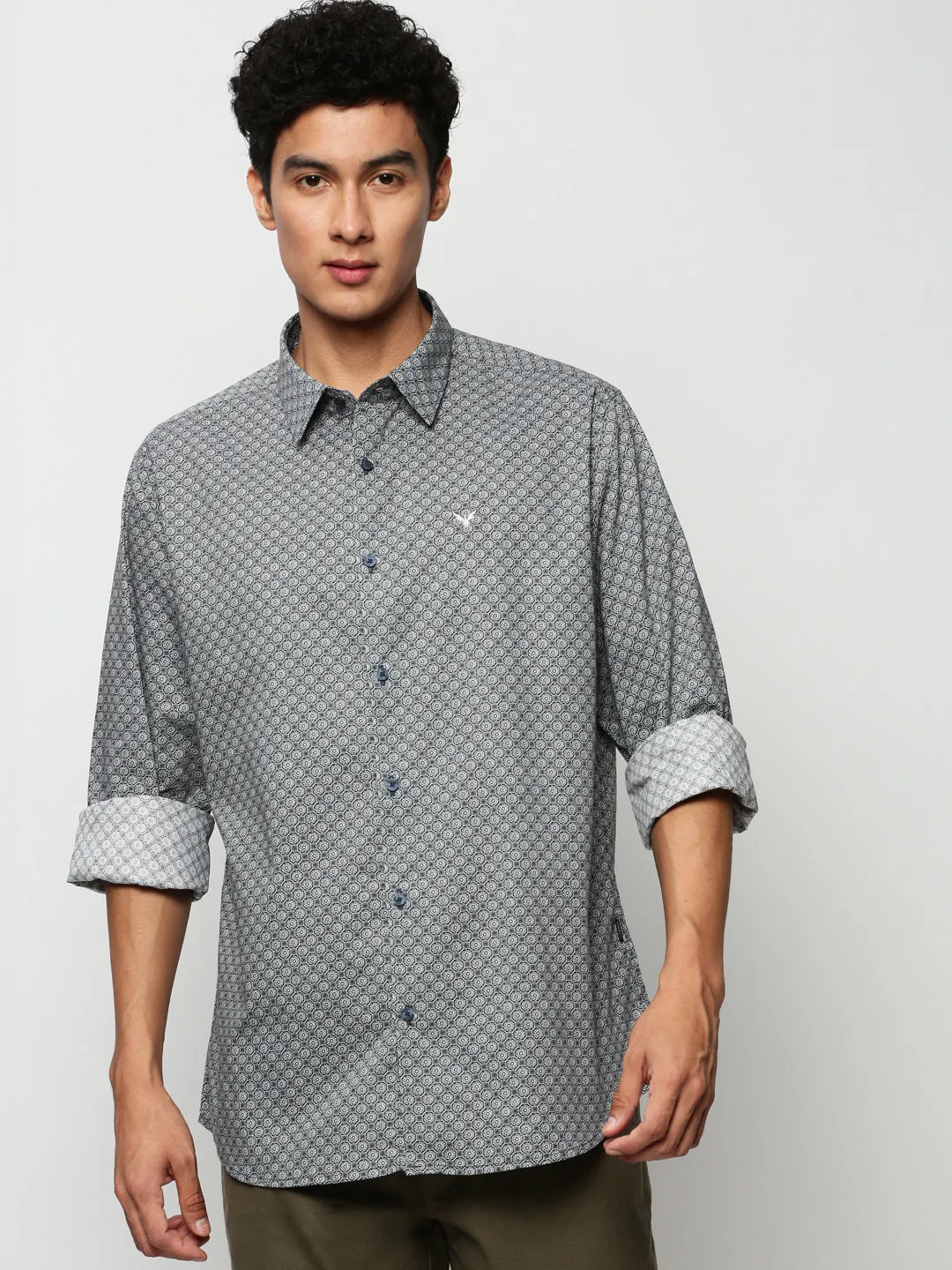 Men Black Geometrical Casual Casual Shirts