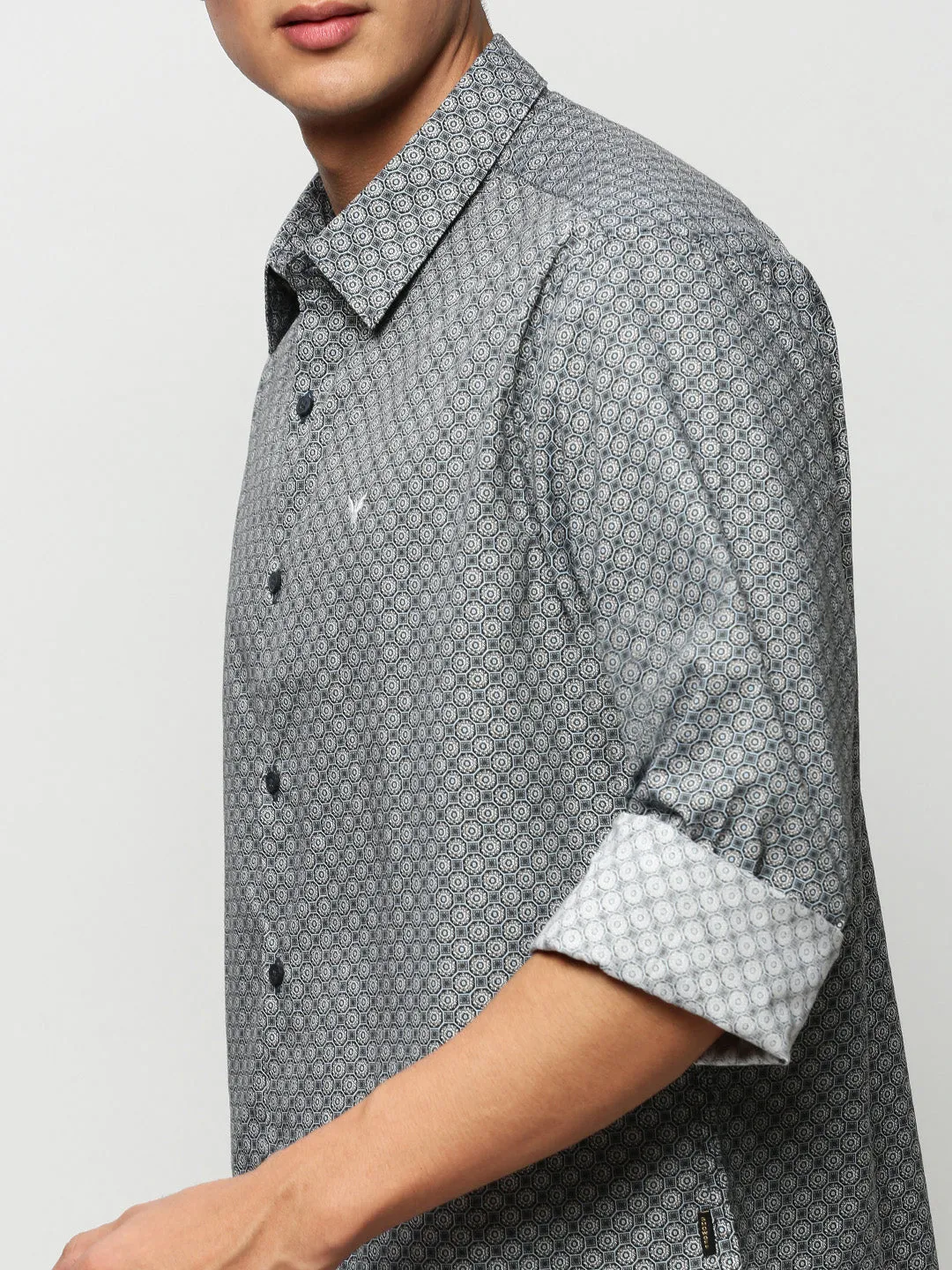 Men Black Geometrical Casual Casual Shirts