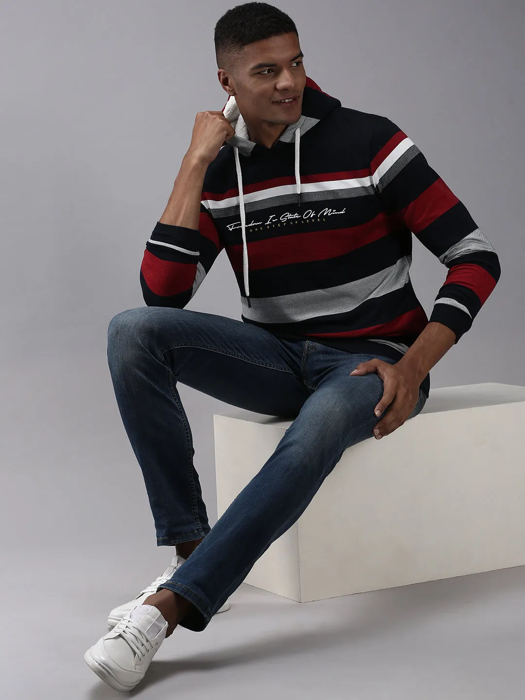 Men Blue Striped Sweatshirt