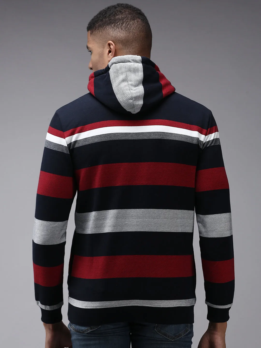 Men Blue Striped Sweatshirt