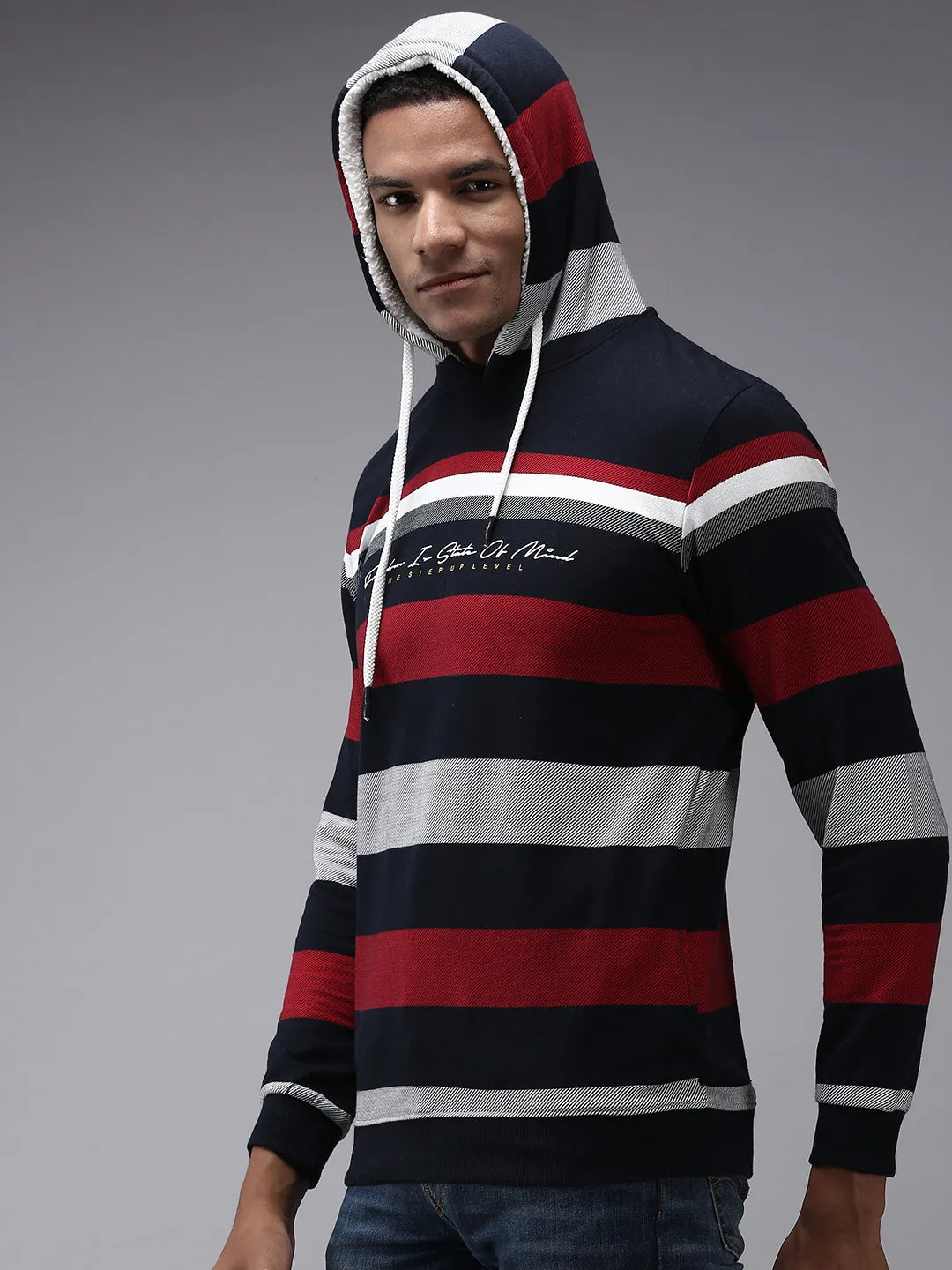 Men Blue Striped Sweatshirt