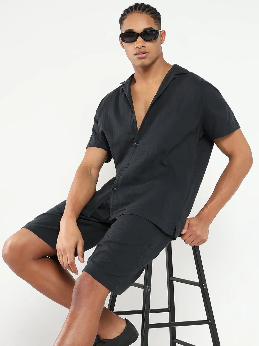 Men Charcoal Solid Co Ords Set