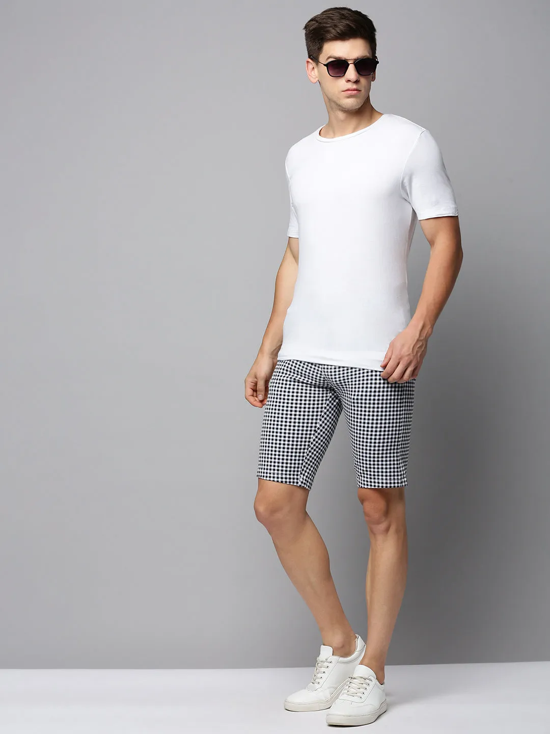 Men Grey Checked Casual Shorts