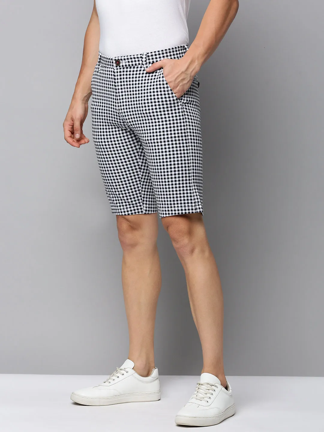 Men Grey Checked Casual Shorts