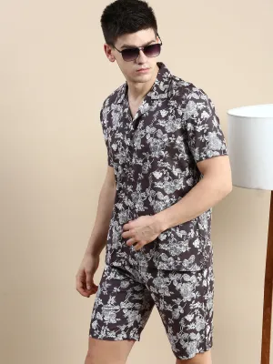 Men Grey Printed Casual Co ord Set