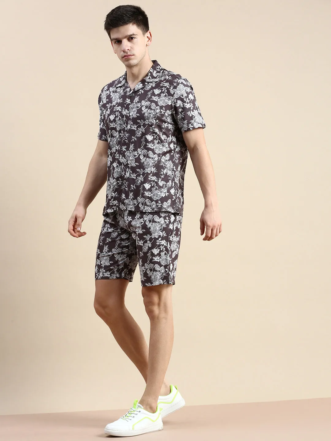 Men Grey Printed Casual Co ord Set