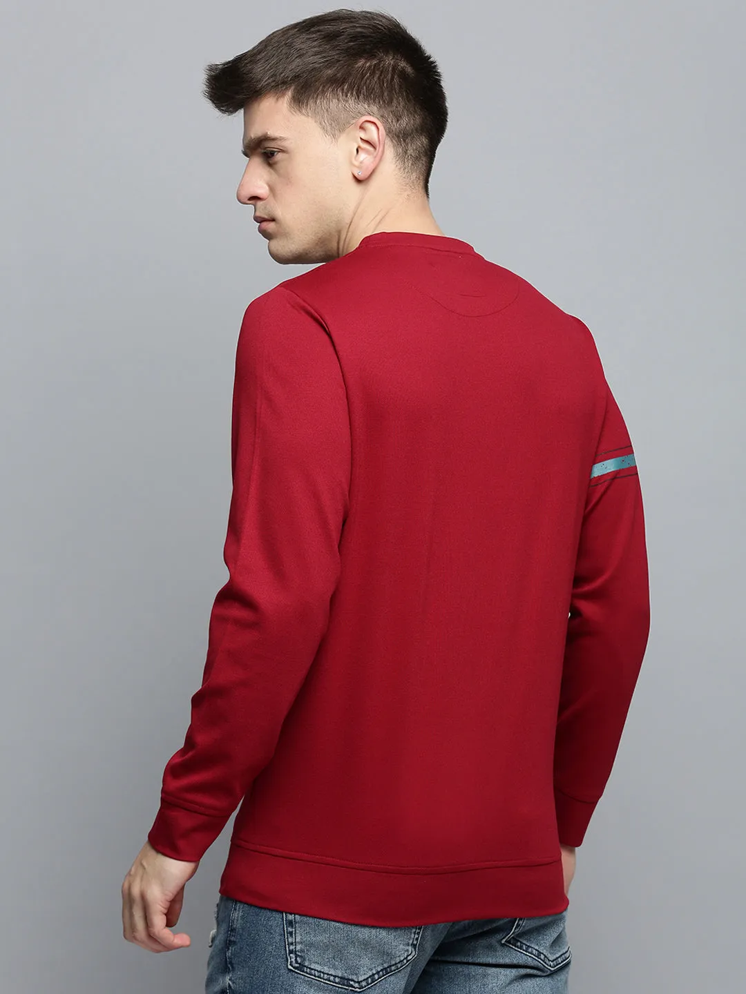 Men Maroon Printed Casual Sweatshirt