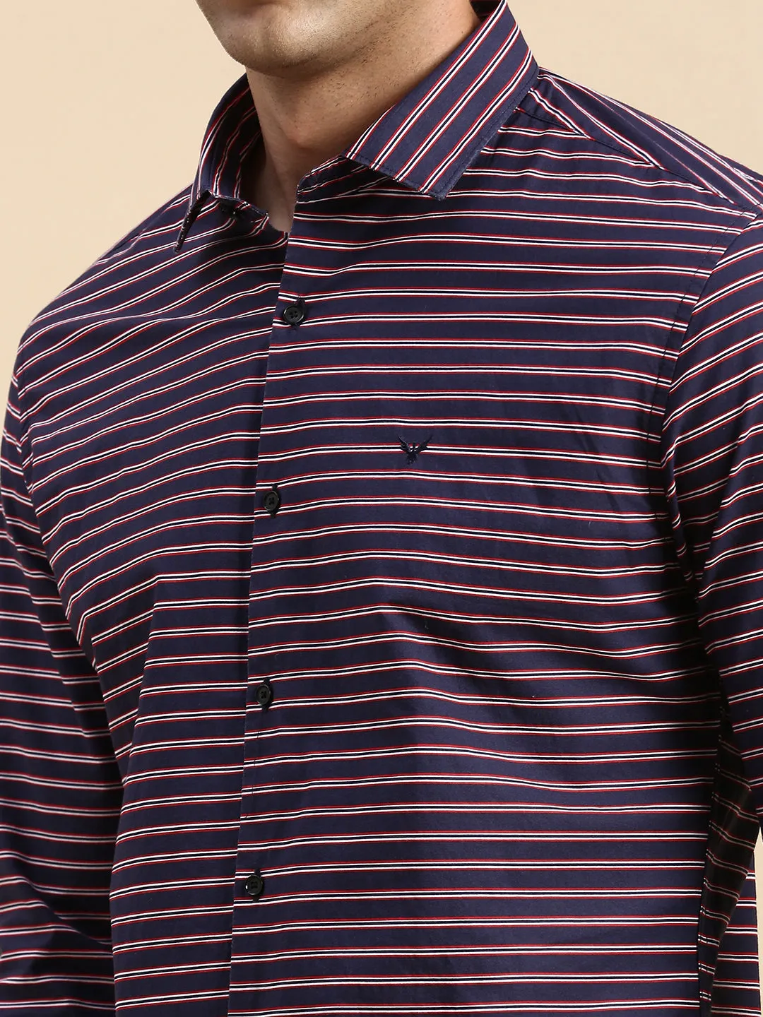 Men Navy Striped Casual Shirt