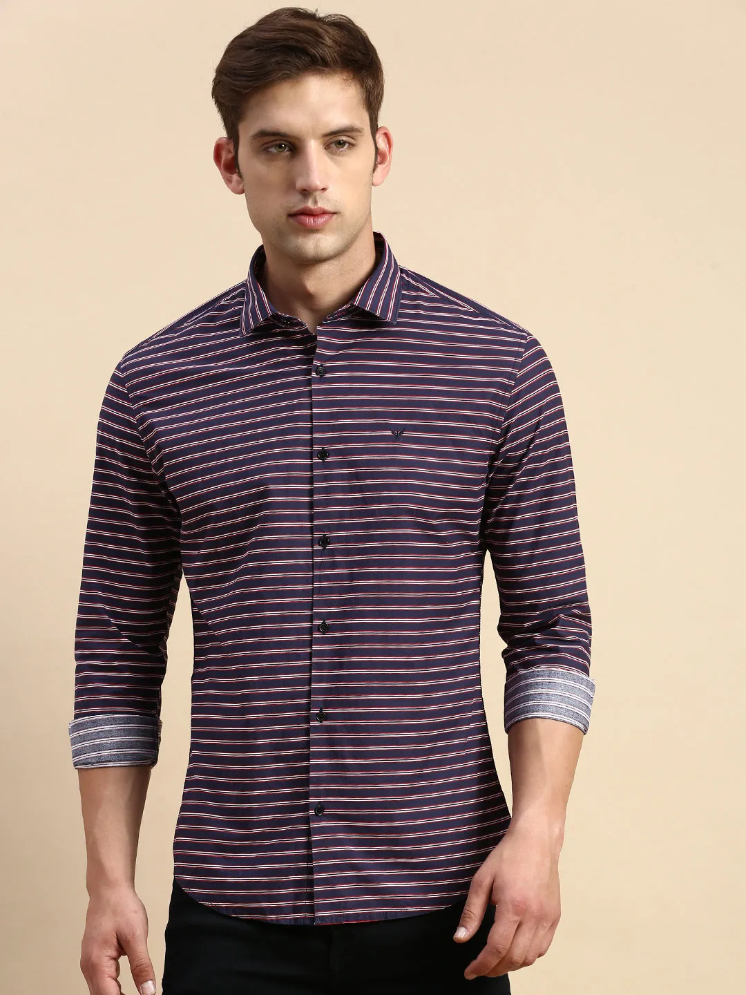 Men Navy Striped Casual Shirt