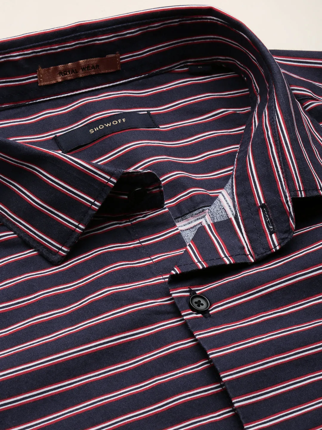 Men Navy Striped Casual Shirt