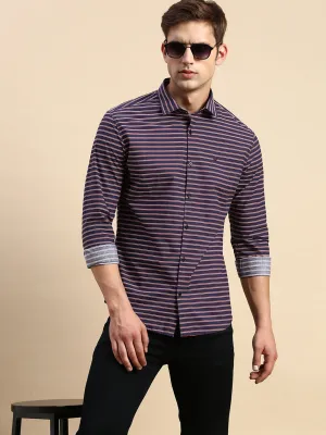 Men Navy Striped Casual Shirt