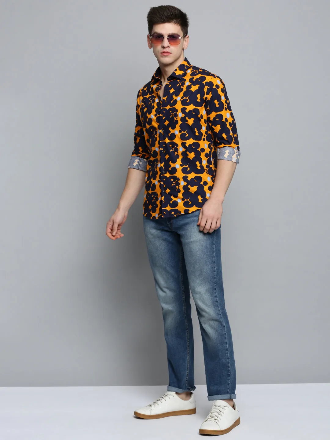 Men Orange Colourblock Casual Shirt