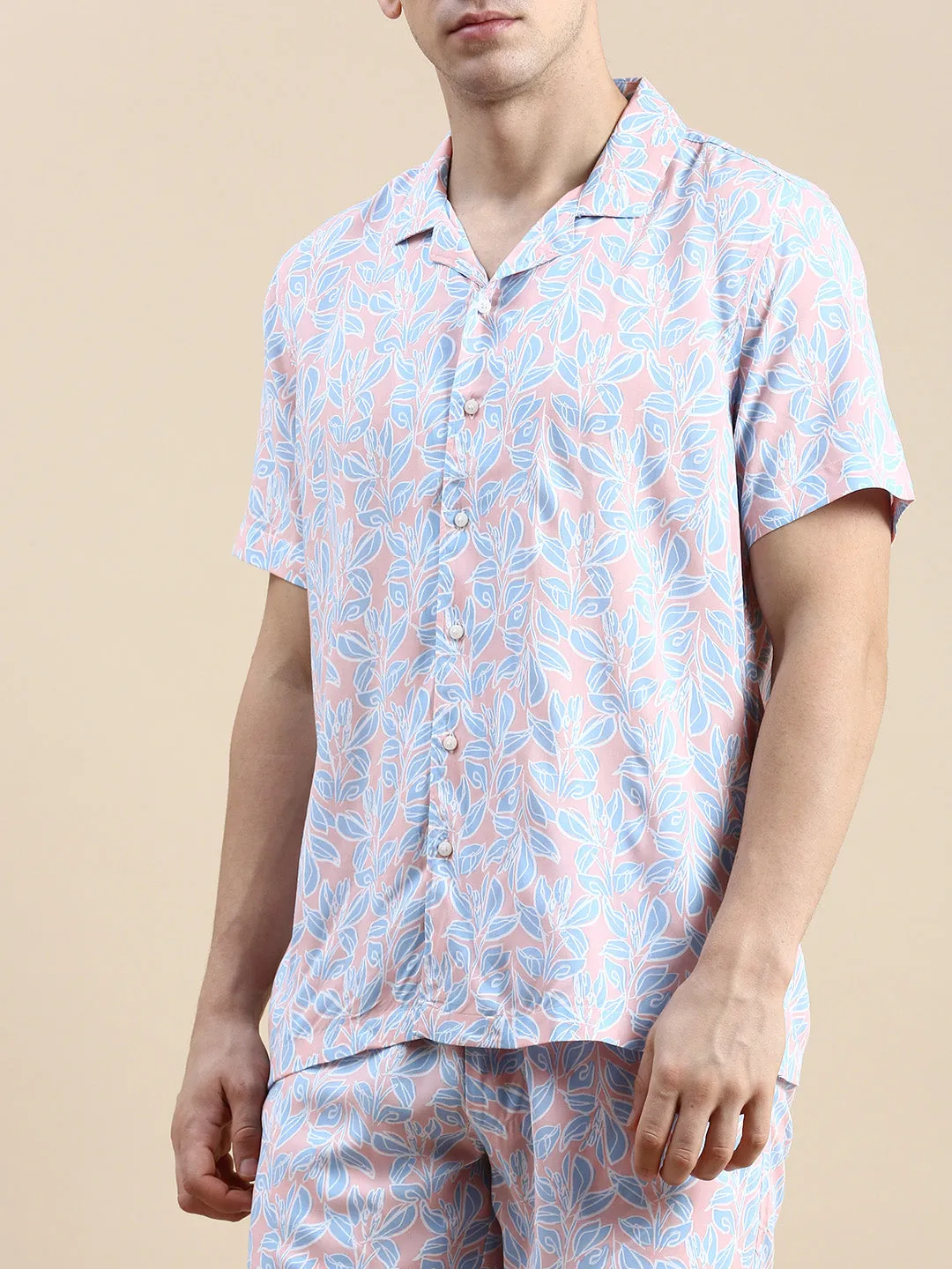 Men Peach Printed Casual Co ord Set