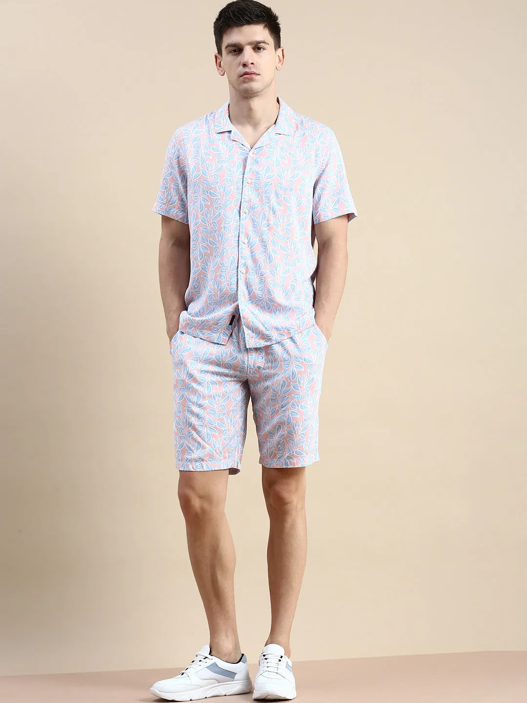 Men Peach Printed Casual Co ord Set