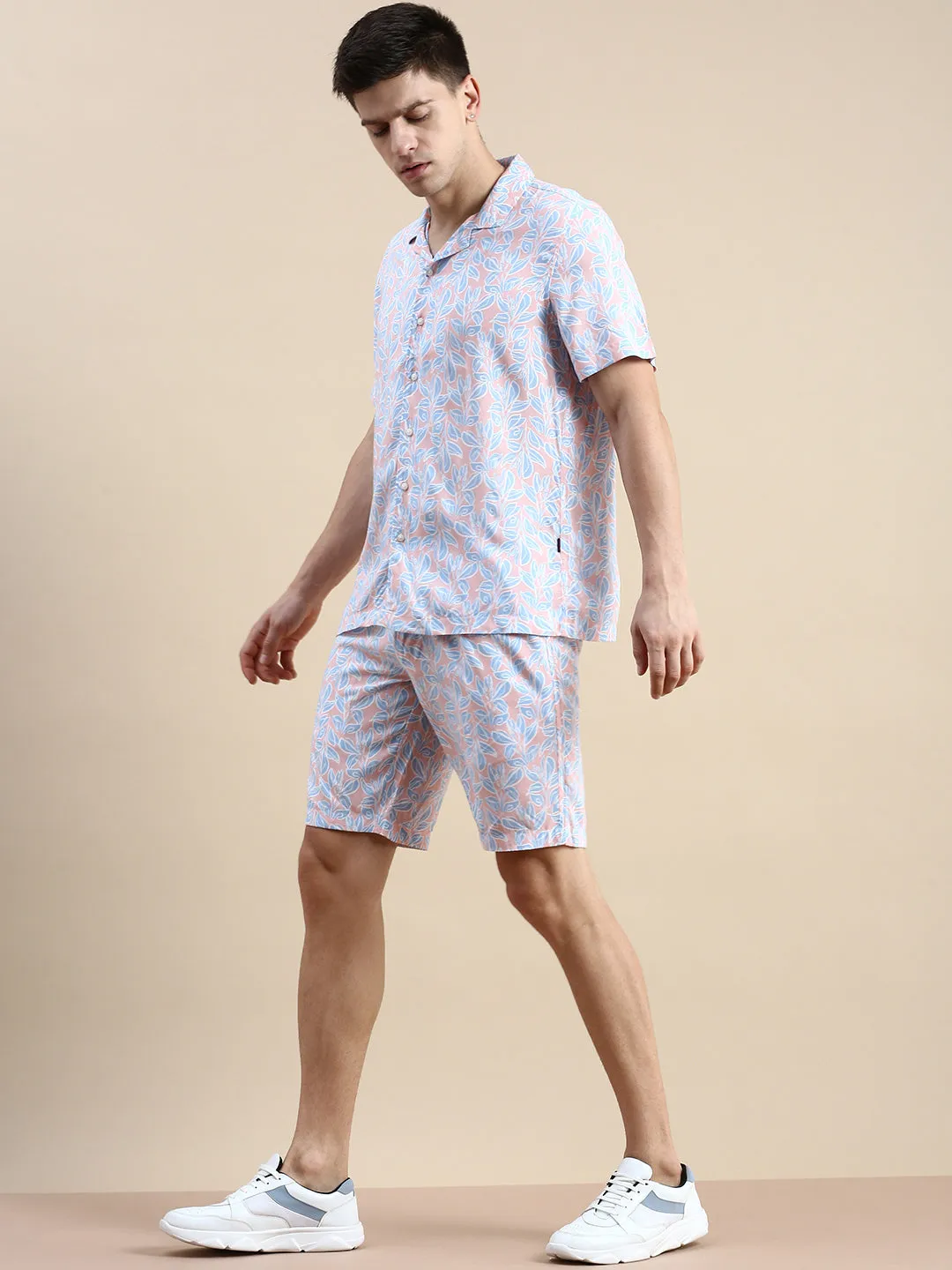 Men Peach Printed Casual Co ord Set