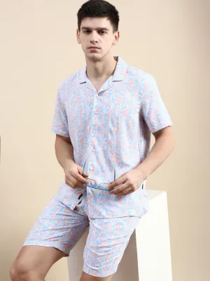 Men Peach Printed Casual Co ord Set