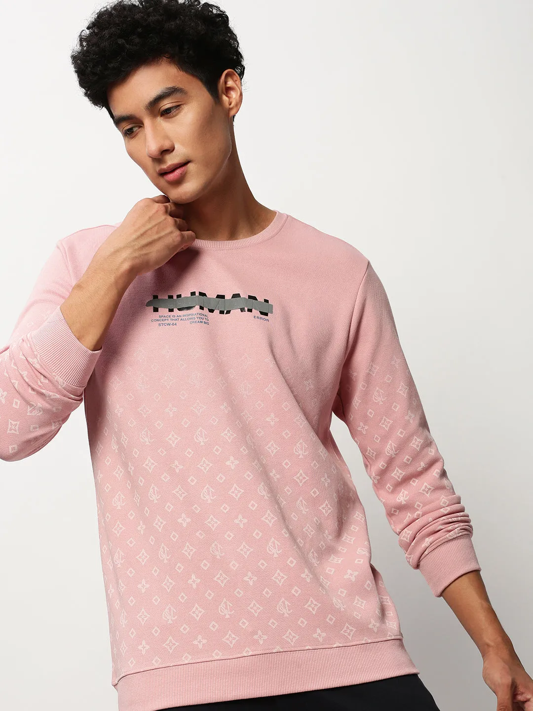 Men Pink Geometrical Casual Sweatshirts