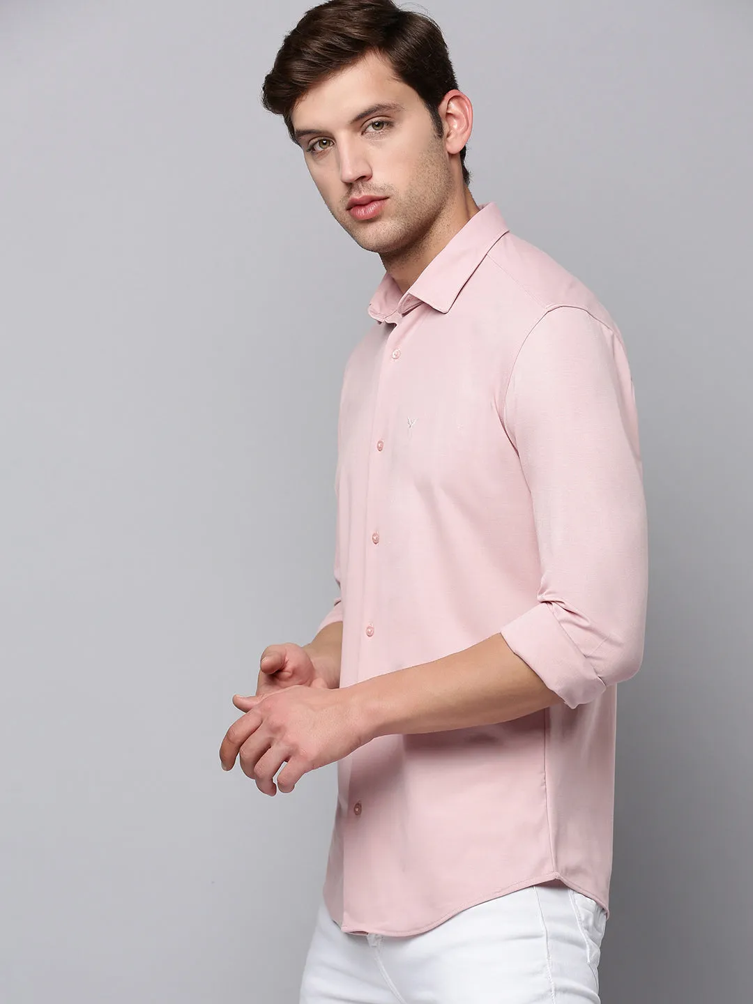 Men Pink Solid Casual Shirt