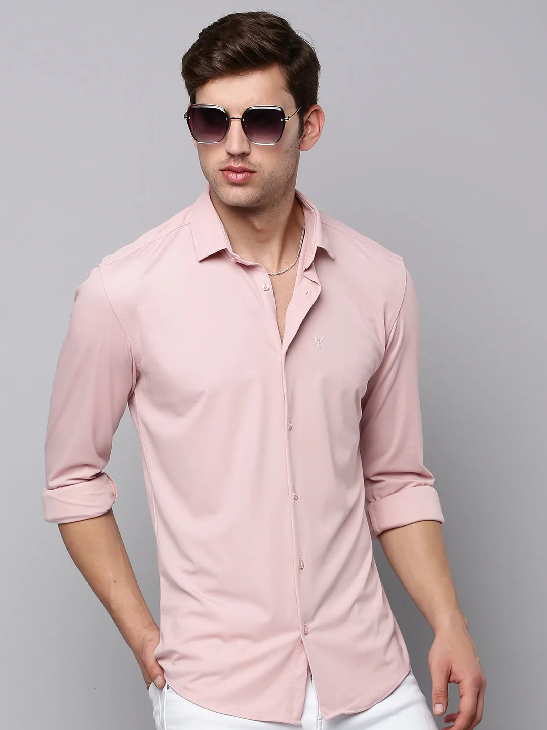 Men Pink Solid Casual Shirt