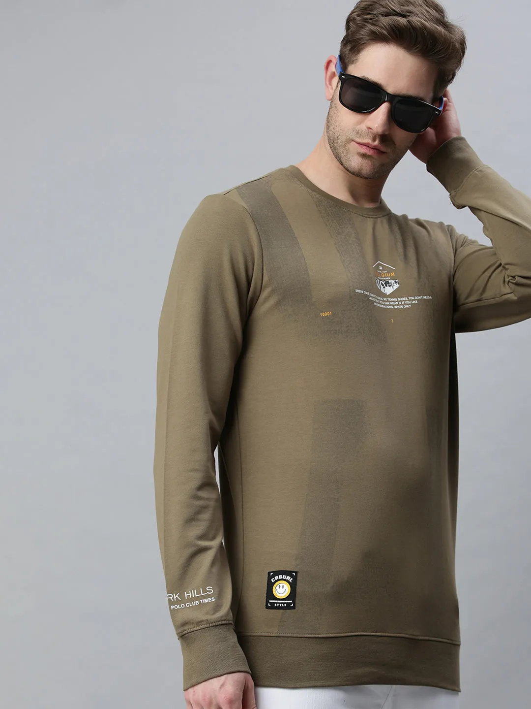 Men Printed Olive Sweatshirt