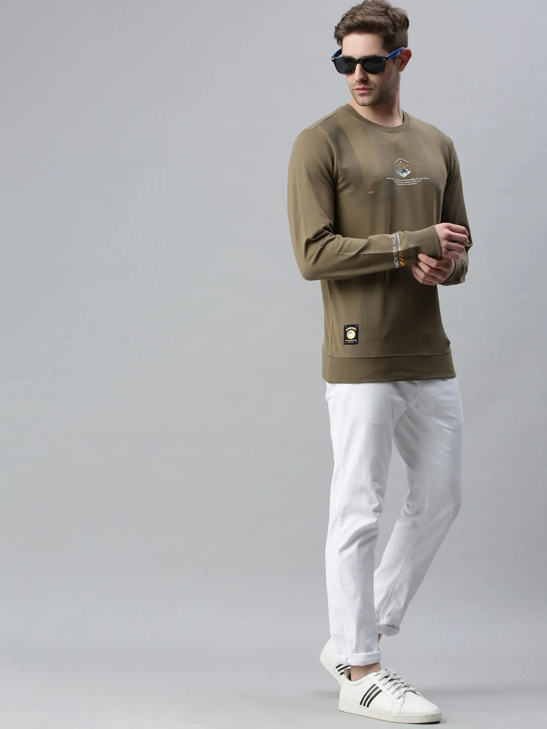 Men Printed Olive Sweatshirt