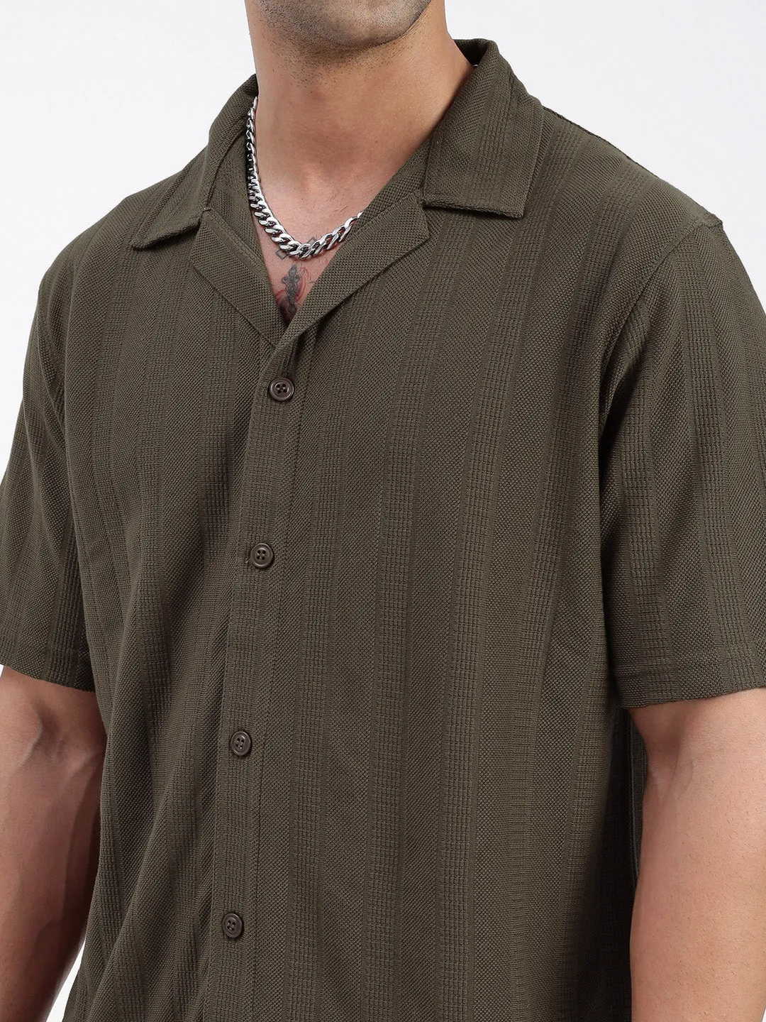 Men Solid Olive Relaxed Fit Shirt