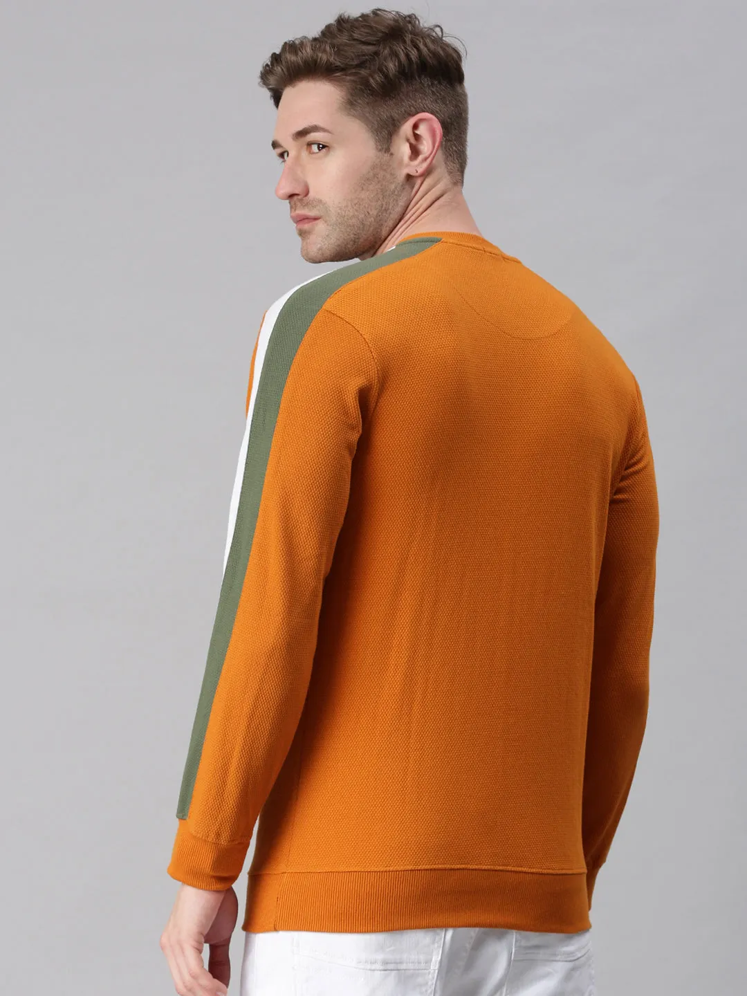 Men Striped Orange Sweatshirt