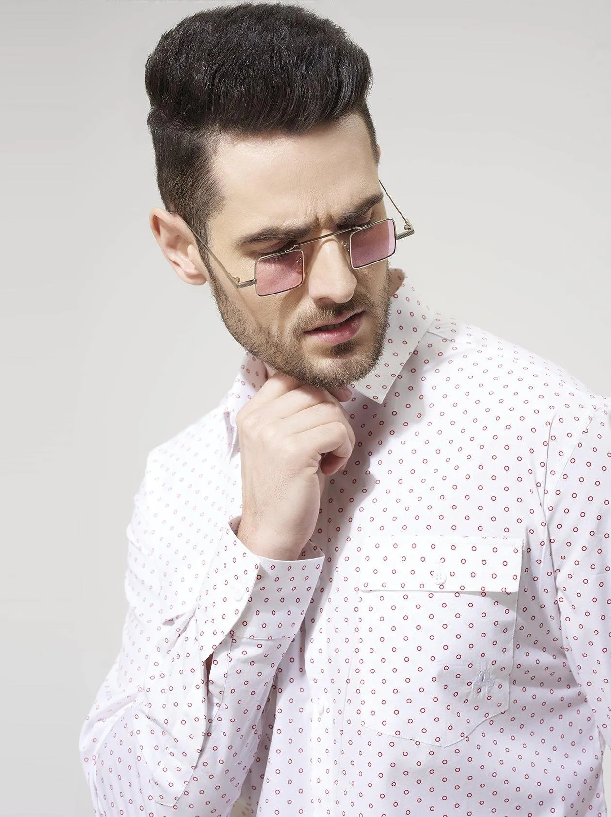 Men White and Red Printed Shirt (GBN6021)