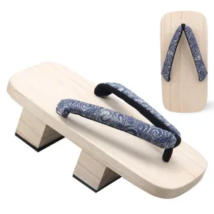 Men White Two Teeth Geta Wooden Sandals 【Blue Whirlwind】