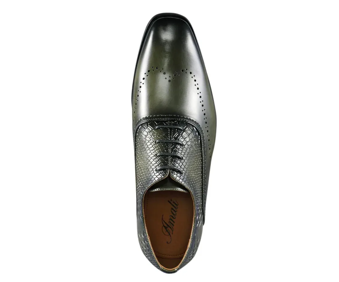 Olive Wingtip Men's PU Leather with Croc Oxford Lace-Up Formal Dress Shoes