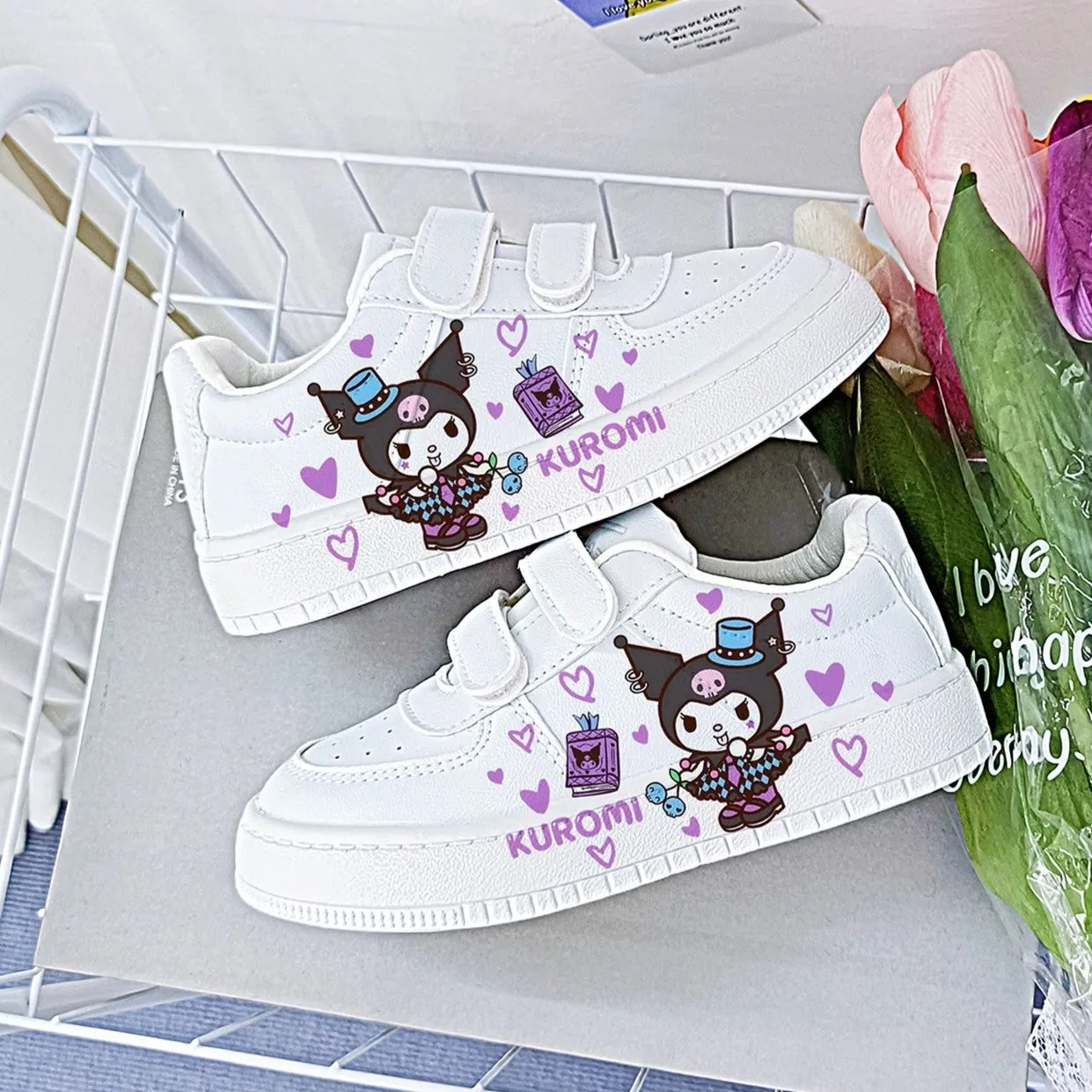 “SHOW” Cartoon Print Student Sneakers Kids Size with Velcro Fastener