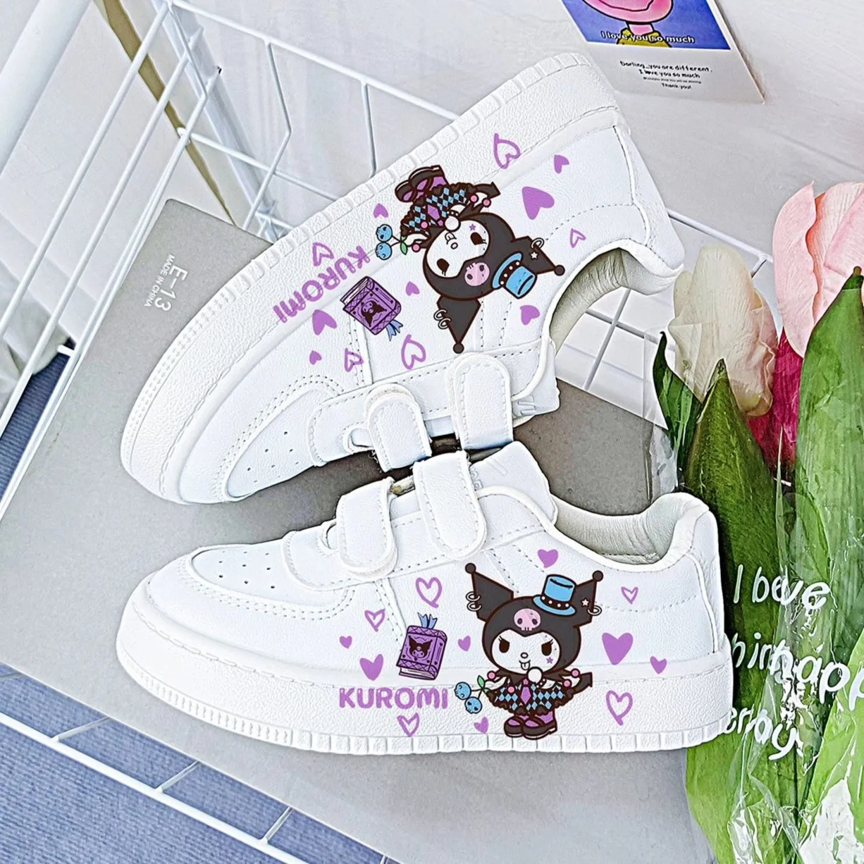 “SHOW” Cartoon Print Student Sneakers Kids Size with Velcro Fastener