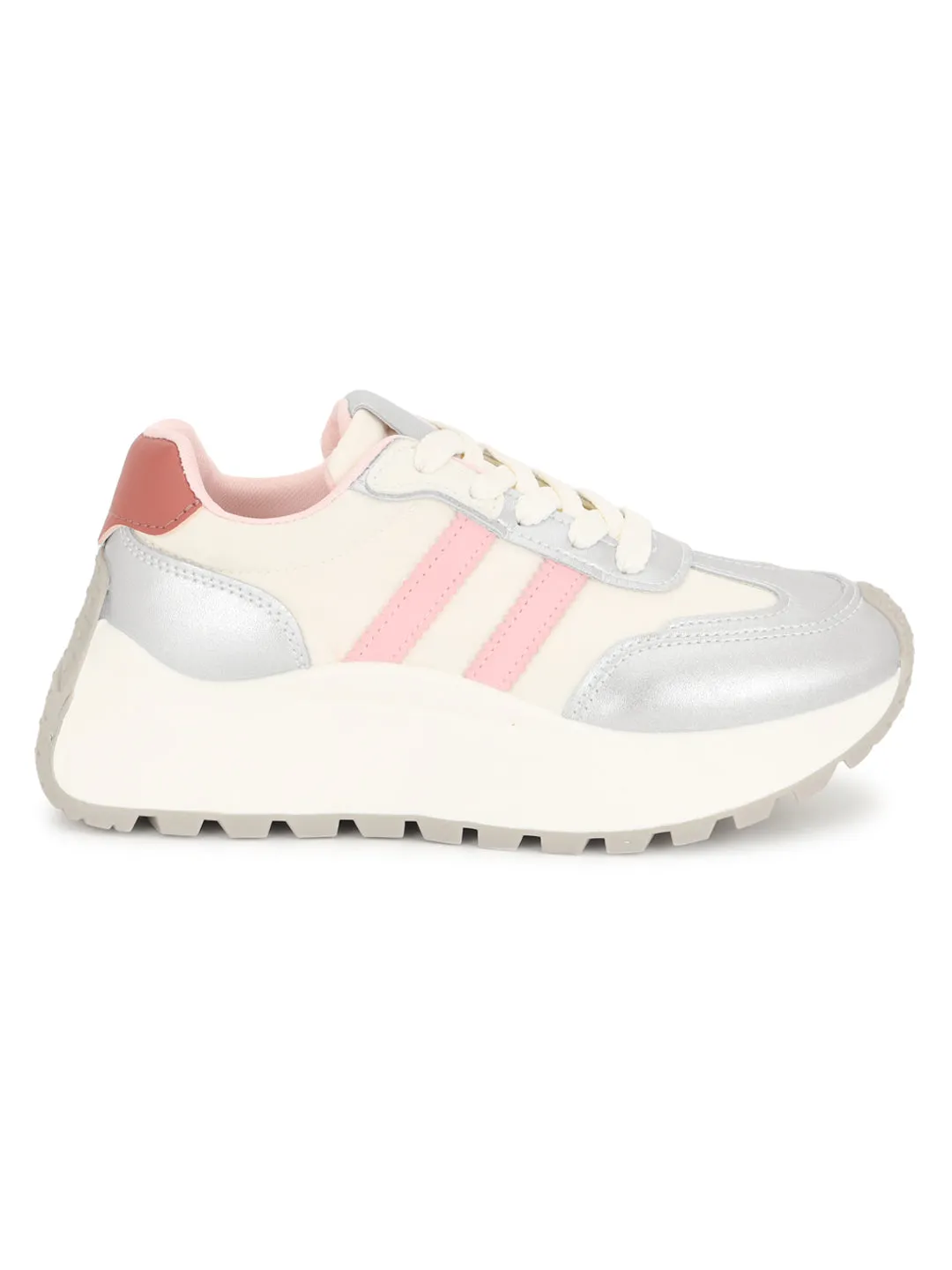 Silver Pink PU Stylish Lace-Up Sneakers (TC-RS3607-SILPNK)