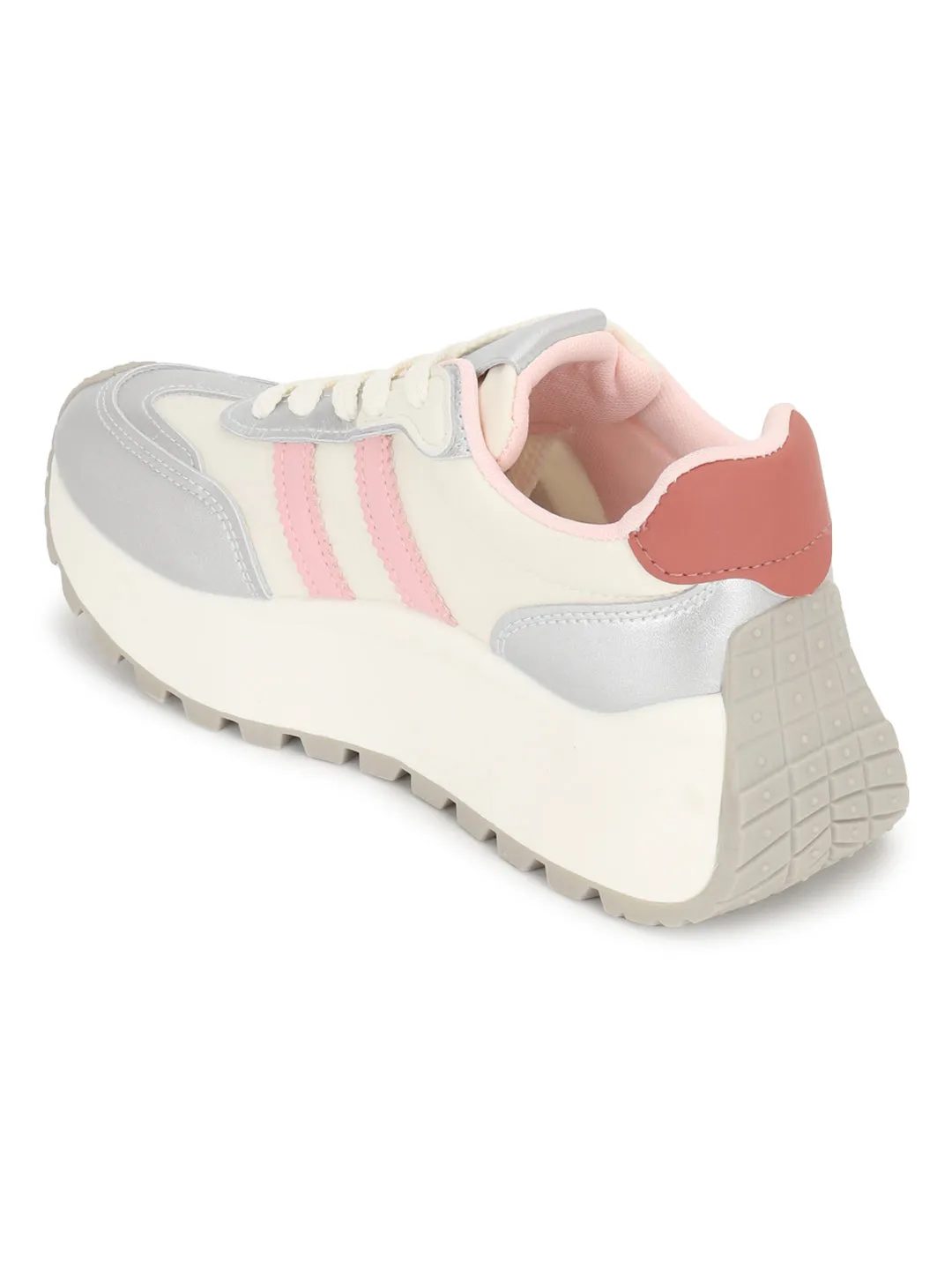 Silver Pink PU Stylish Lace-Up Sneakers (TC-RS3607-SILPNK)