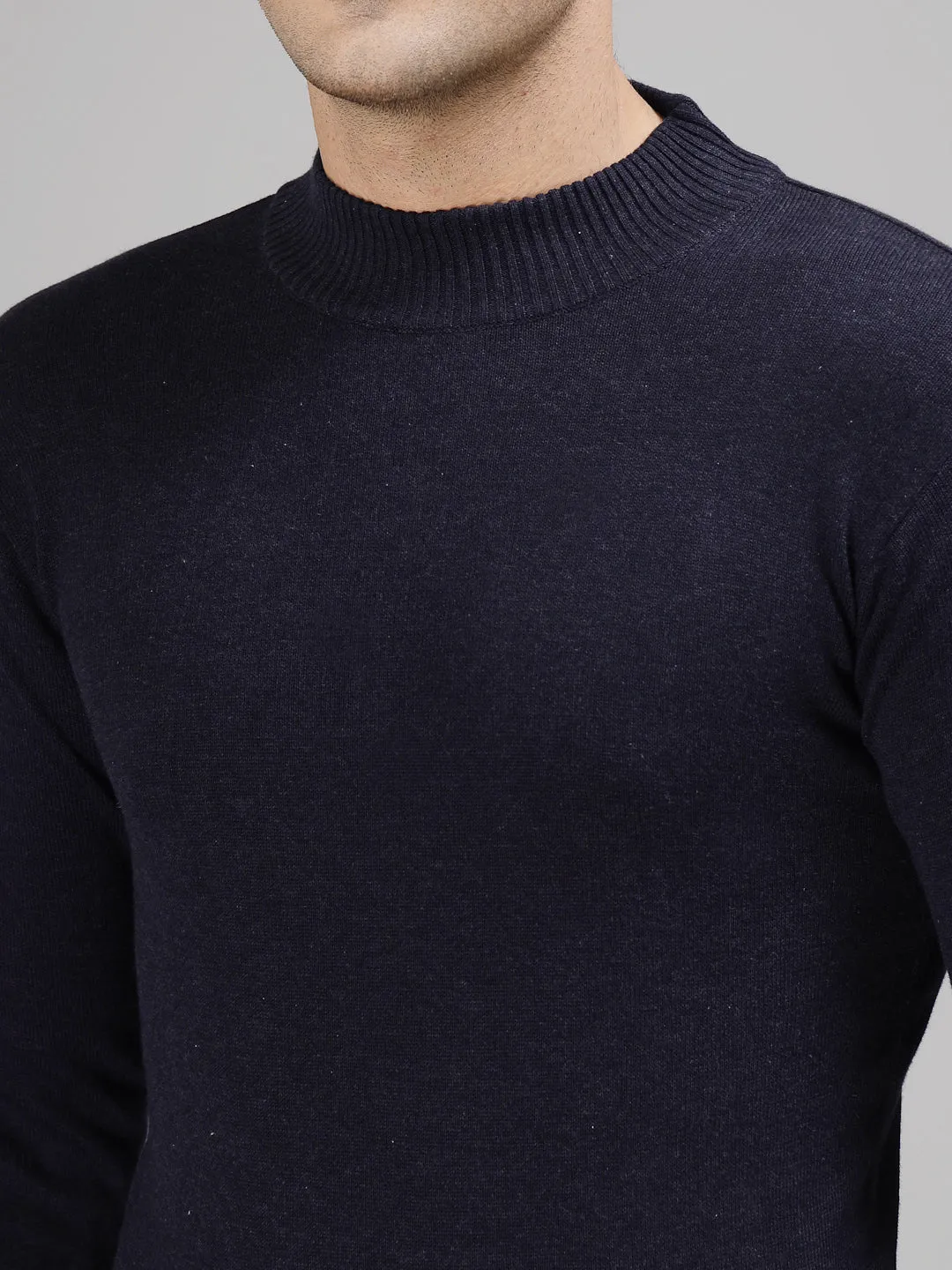 Style Quotient Men Solid Dark Blue Knitted Regular Sweater