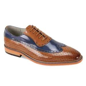 Tan-Blue Men's Two-Tone Lace-Up Wing tip Oxford Giovanni Dress Shoes