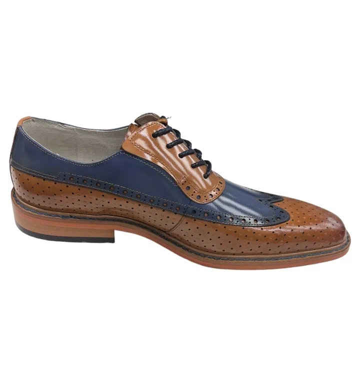 Tan-Blue Men's Two-Tone Lace-Up Wing tip Oxford Giovanni Dress Shoes