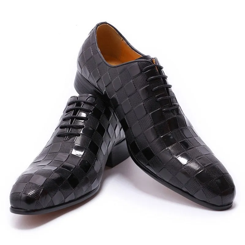 The Quadrato - Luxury  Leather Dress Shoes (Checkered Squares Pattern)