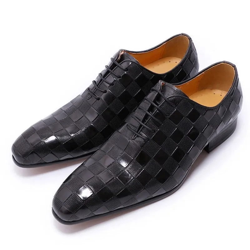 The Quadrato - Luxury  Leather Dress Shoes (Checkered Squares Pattern)