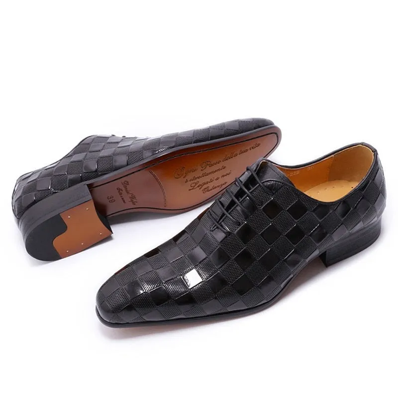 The Quadrato - Luxury  Leather Dress Shoes (Checkered Squares Pattern)